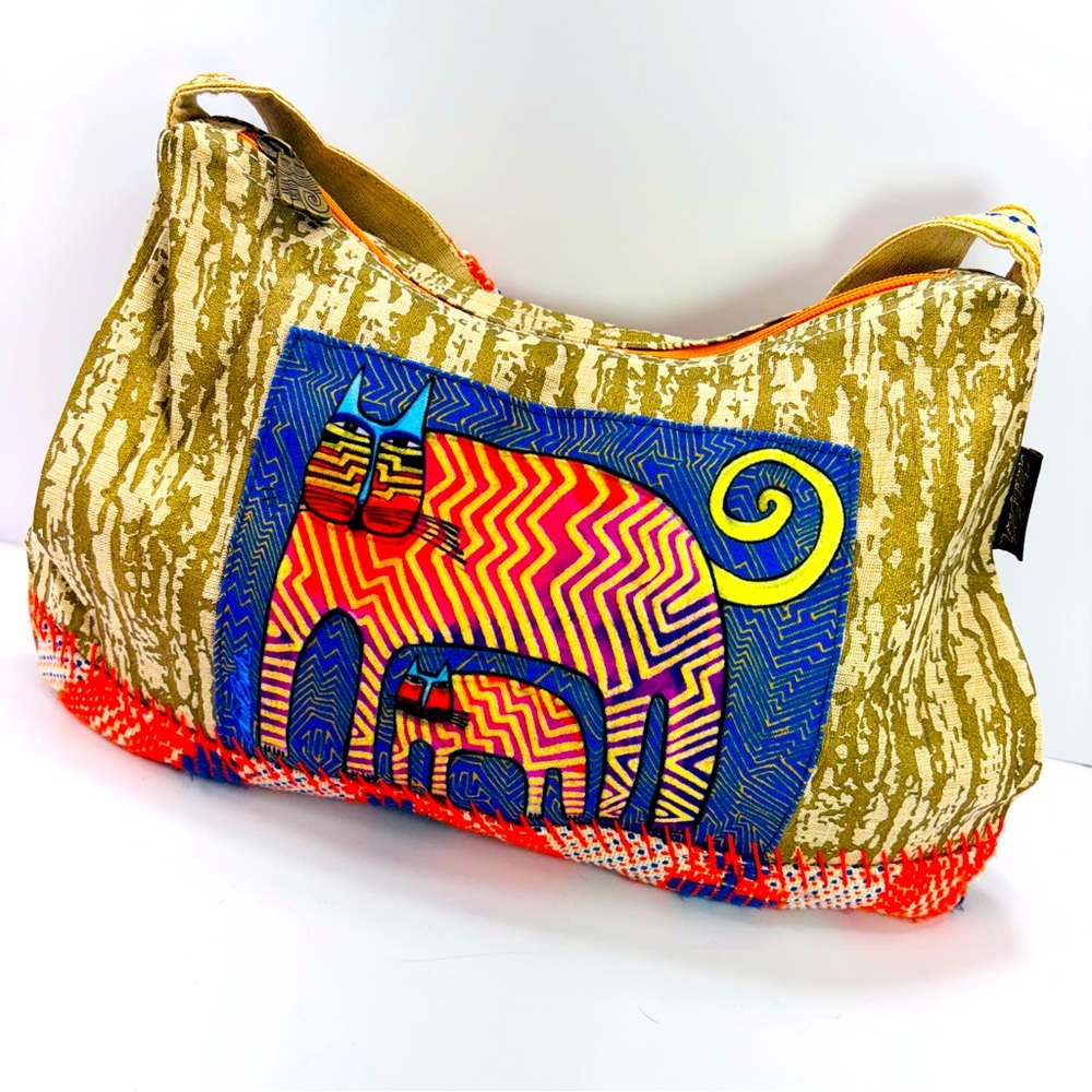 Laurel Burch Shoulder Cat Canvas Tote Bag Single Strap Colorful Kitty Kitten